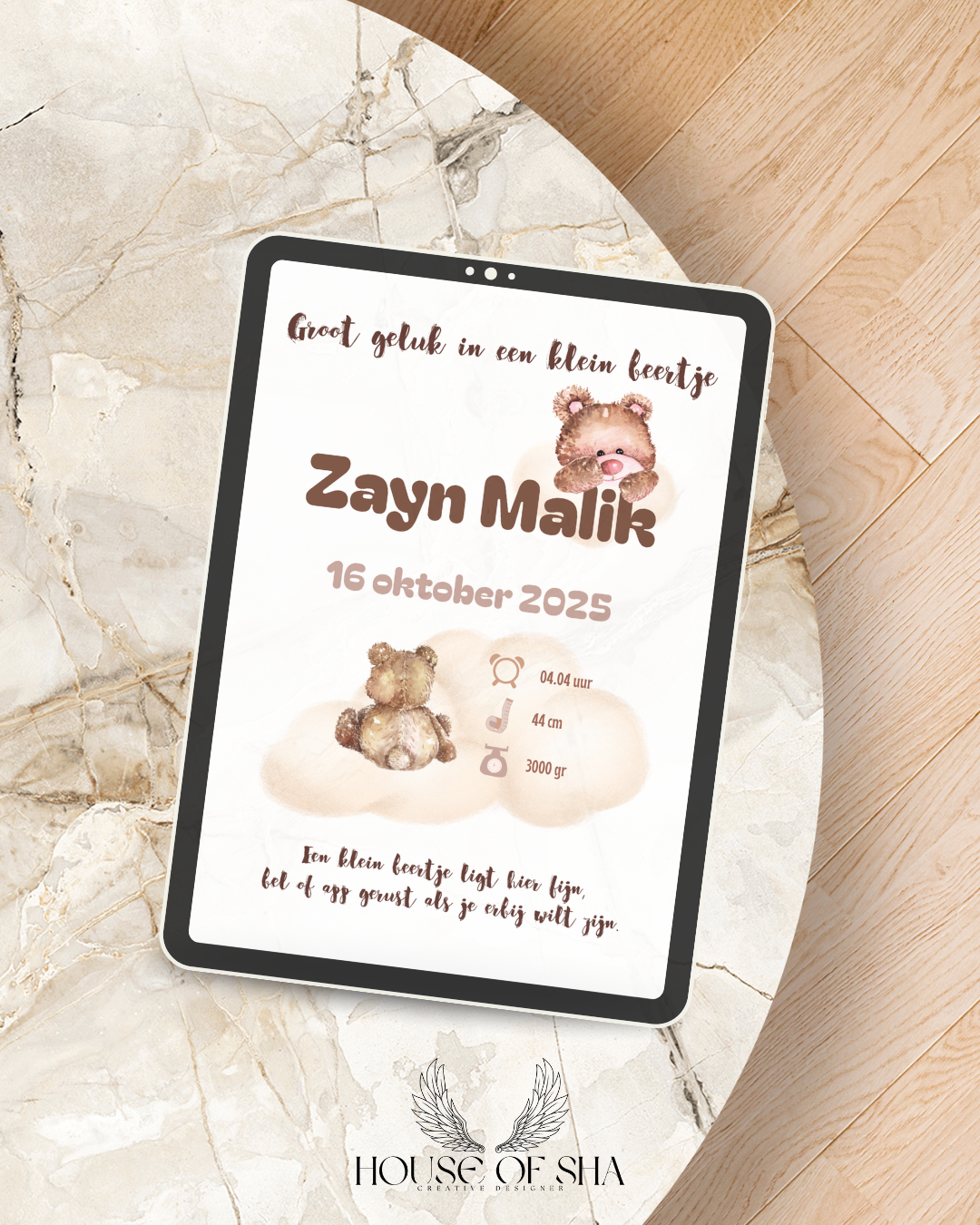 Digital Birth Announcement – “Little Bear” Design