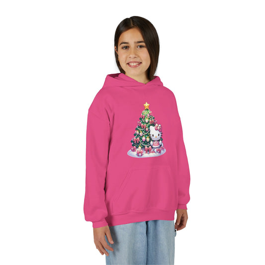 Kids Christmas Hello Kitty Hoodie — Festive Tree & Kitty Holiday Sweatshirt
