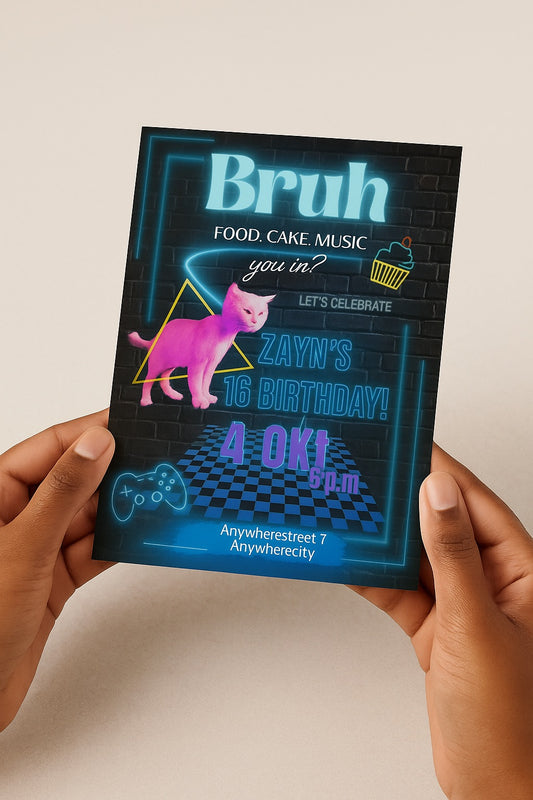 Neon Gamer Party Invitation – Retro Arcade Theme for Kids (Digital or Printed)