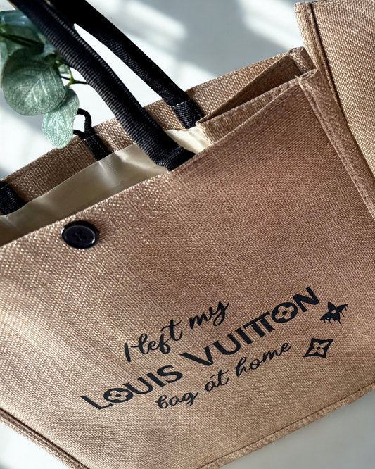 “My Luxury Bag Is at Home” – Designer Jute Tote Collection [LV]