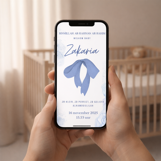 Digital Birth Announcement - Blue Bow Watercolor
