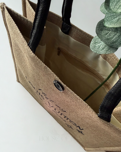 “My Luxury Bag Is at Home” – Designer Jute Tote Collection [LV]
